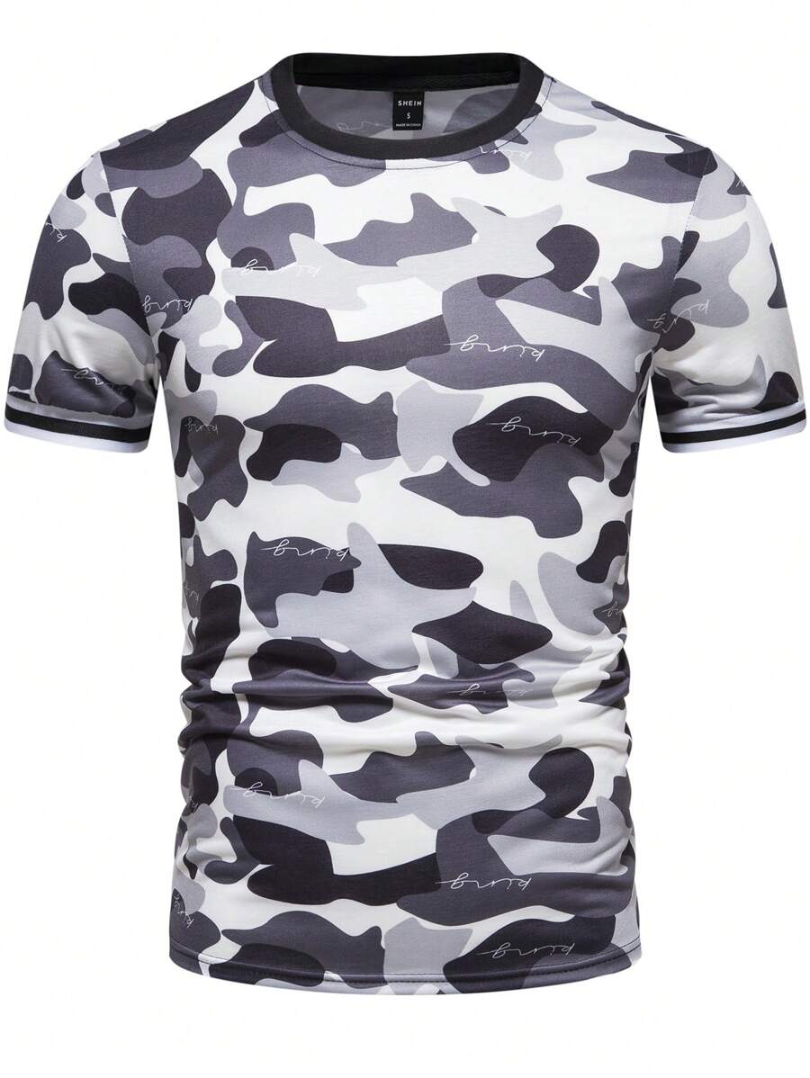 Manfinity Homme 男士迷彩印花拼接邊T恤 - 彩色 - 查看 1