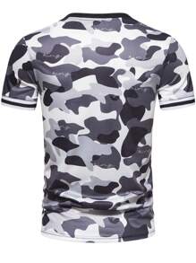 Manfinity Homme 男士迷彩印花拼接邊T恤 - 彩色 - 查看 2