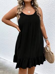 SHEIN Holidaya Plus Ruffle Hem Cami Dress - Black - View 3