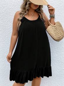 SHEIN Holidaya Plus Ruffle Hem Cami Dress - Black - View 5
