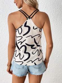 SHEIN Privé Allover Print Cami Top - Black and White - View 2