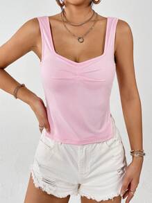 SHEIN Essnce 胸部褶皺下擺開叉背心上衣 - 淺粉色 - 查看 7