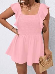 SHEIN Clasi Jumpsuits Plus Size Xù Dải chun màu trơn Boho - Hồng - Xem 1