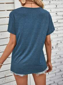 SHEIN LUNE Áo thun nữ Hội Chữ thập màu trơn Giải trí - Màu xanh ngọc - Xem 2