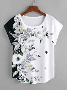 SHEIN LUNE Áo thun nữ Hoa Giải trí - trắng - Xem 1