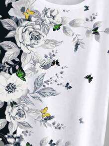 SHEIN LUNE Áo thun nữ Hoa Giải trí - trắng - Xem 3