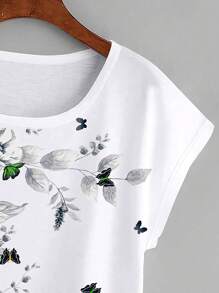 SHEIN LUNE Áo thun nữ Hoa Giải trí - trắng - Xem 4