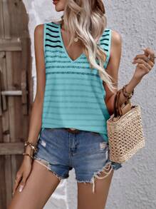 SHEIN LUNE 條紋印花背心上衣 - 淺藍色 - 查看 3