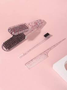 Rat Tail Comb,3Pcs Glitter Hair Styling Comb Set Pointed Tail Comb & Dual-Ended Edge Control Brush & Splint Comb For Straightening Hair - Red - View 1