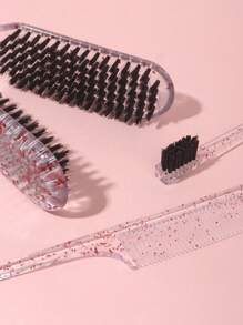 Rat Tail Comb,3Pcs Glitter Hair Styling Comb Set Pointed Tail Comb & Dual-Ended Edge Control Brush & Splint Comb For Straightening Hair - Red - View 3