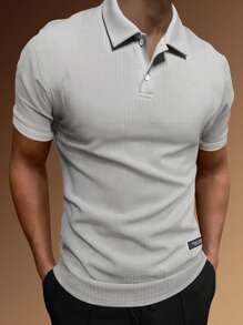 Manfinity Homme Men Letter Patched Detail Polo Shirt - Grey - View 1