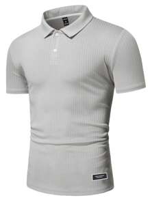 Manfinity Homme Men Letter Patched Detail Polo Shirt - Grey - View 3