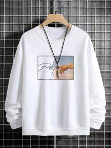 Manfinity Homme Men Hand Print Drop Shoulder Sweatshirt - White - View 3