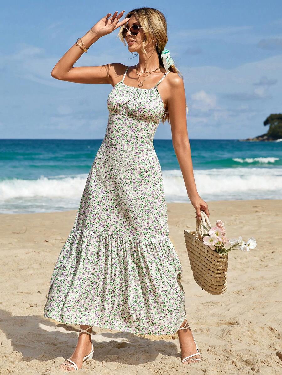 EURMUSE Ditsy Floral Print Ruffle Hem Cami Dress - Nhiều màu - Xem 1