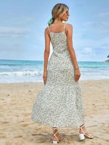 EURMUSE Ditsy Floral Print Ruffle Hem Cami Dress - Nhiều màu - Xem 2