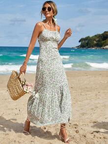 EURMUSE Ditsy Floral Print Ruffle Hem Cami Dress - Nhiều màu - Xem 3