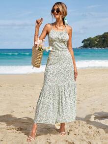EURMUSE Ditsy Floral Print Ruffle Hem Cami Dress - Nhiều màu - Xem 4
