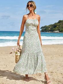 EURMUSE Ditsy Floral Print Ruffle Hem Cami Dress - Nhiều màu - Xem 5