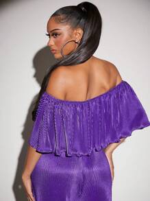 SHEIN SXY Áo nữ Xếp li màu trơn Giải trí - Màu tím  Violet - Xem 2