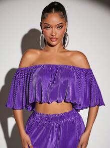 SHEIN SXY Áo nữ Xếp li màu trơn Giải trí - Màu tím  Violet - Xem 3