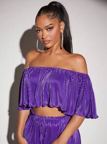 SHEIN SXY Áo nữ Xếp li màu trơn Giải trí - Màu tím  Violet - Xem 5