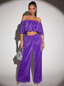 SHEIN SXY Áo nữ Xếp li màu trơn Giải trí - Màu tím  Violet - Xem 6