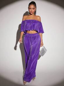 SHEIN SXY Áo nữ Xếp li màu trơn Giải trí - Màu tím  Violet - Xem 7