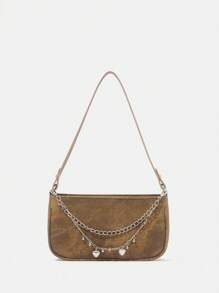 SHEIN ICON 棕色的流浪包鏈條裝飾時尚單肩包 - 棕色 - 查看 1