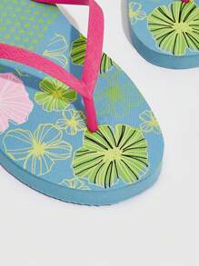 女士鞋花卉图案趾柱人字拖，时尚户外 PVC 人字拖，夏季度假鞋夏季促销圣诞节秋季新年假期 - 玫紅色 - 查看 4