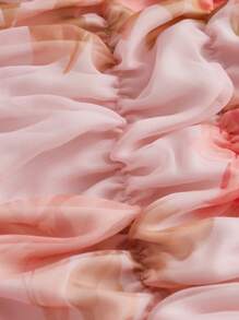 SHEIN MOD Floral Print Puff Sleeve Crop Blouse - Pink - View 3