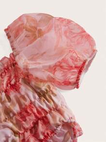 SHEIN MOD Floral Print Puff Sleeve Crop Blouse - Pink - View 4