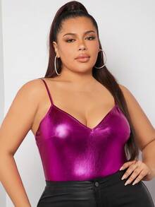 SHEIN SXY Áo liền quần chặt Kích thước lớn cắt Tương phản Mesh màu trơn Gợi cảm - Màu đỏ tím - Xem 5