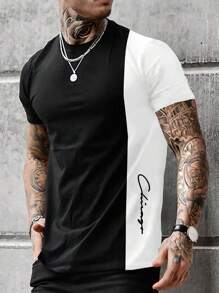 Manfinity Homme Men Letter Graphic Two Tone Tee - Black - View 1