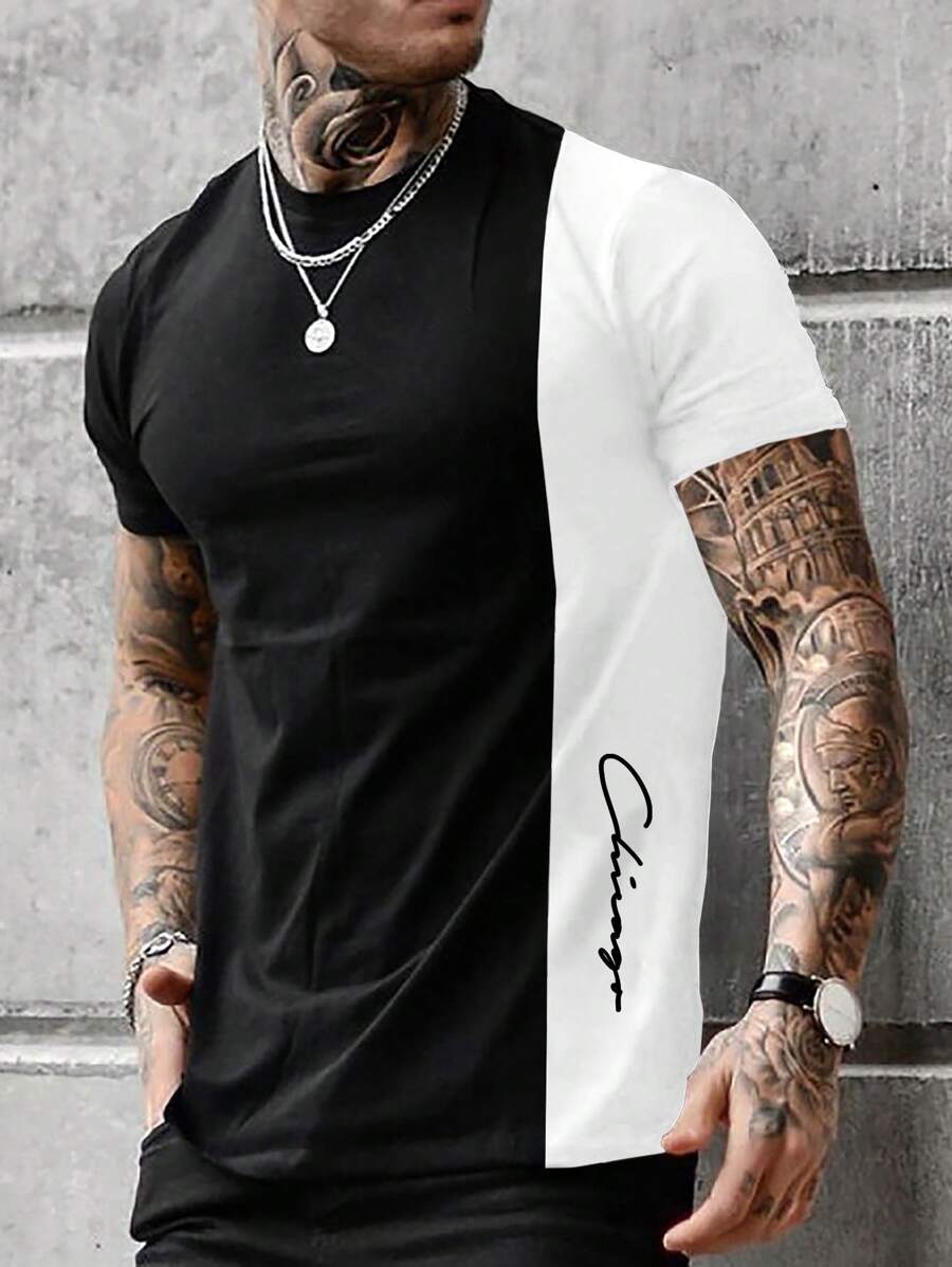 Manfinity Homme Men Letter Graphic Two Tone Tee - Black - View 1