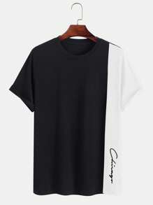 Manfinity Homme Men Letter Graphic Two Tone Tee - Black - View 3