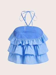 SHEIN MOD 荷葉邊繞頸短上衣 - 藍色 - 查看 2