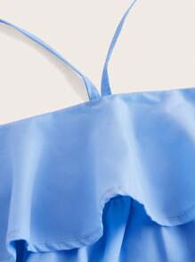 SHEIN MOD 荷葉邊繞頸短上衣 - 藍色 - 查看 3