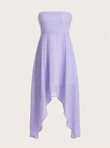 GENKIRA 素色不對稱下擺抹胸連衣裙 - 紫色 - 查看 1