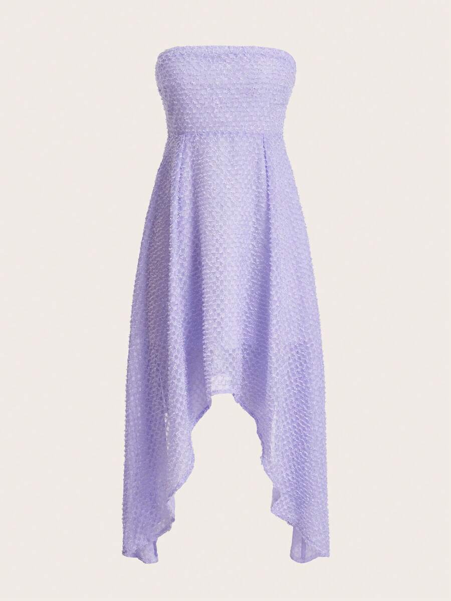GENKIRA 素色不對稱下擺抹胸連衣裙 - 紫色 - 查看 1