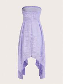 GENKIRA 素色不對稱下擺抹胸連衣裙 - 紫色 - 查看 2