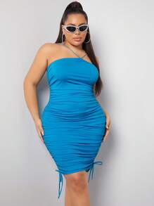SHEIN SXY Plus Drawstring Side Ruched Bodycon Dress - Mint Blue - View 7