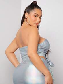 SHEIN SXY áo nữ kích thước lớn Thắt lưng Dây kéo màu trơn Buổi tiệc - Bạc - Xem 2