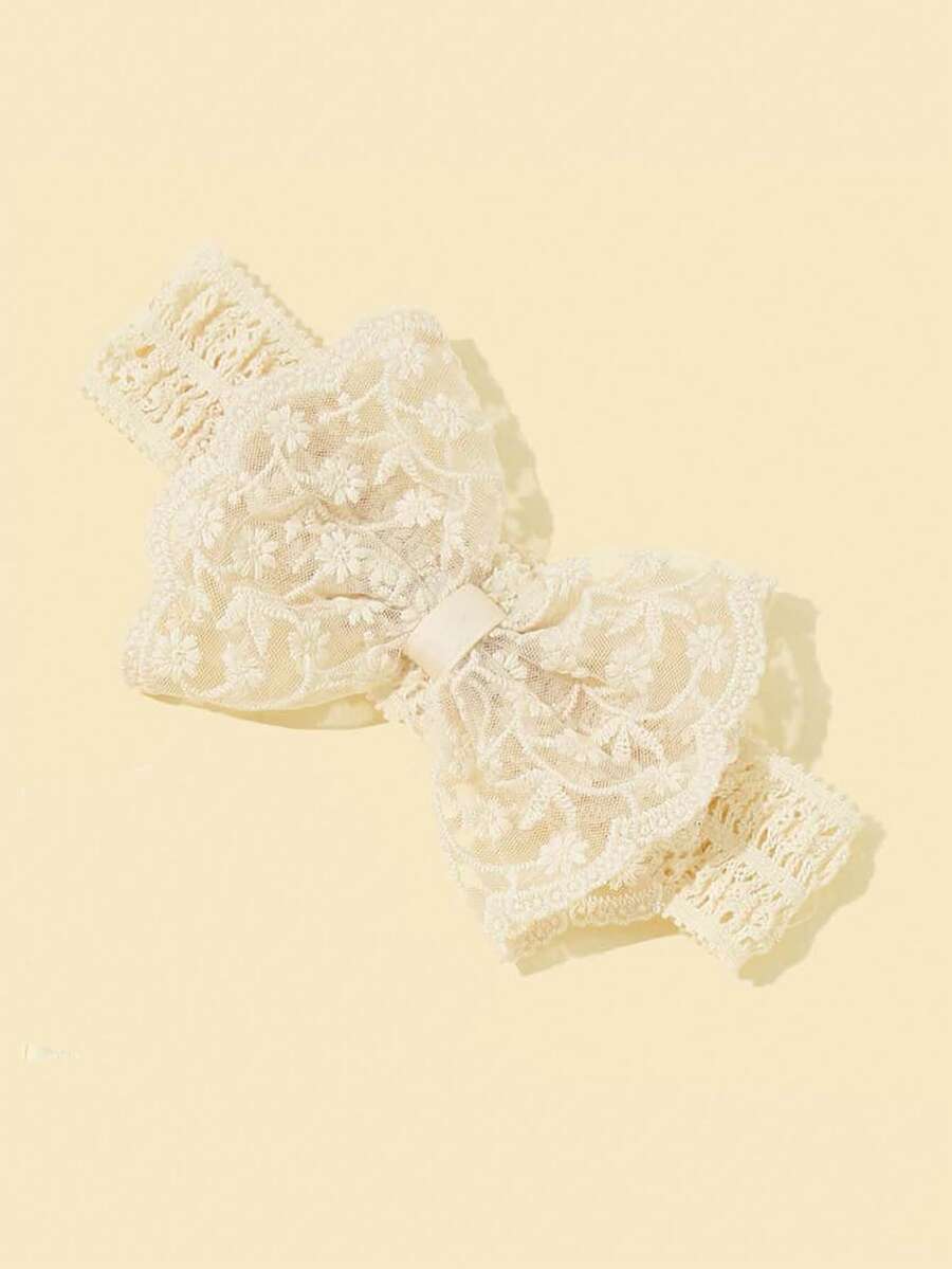 1入組嬰兒蝴蝶結蕾絲髮箍嬰兒頭髮配飾 - 米色 - 查看 1