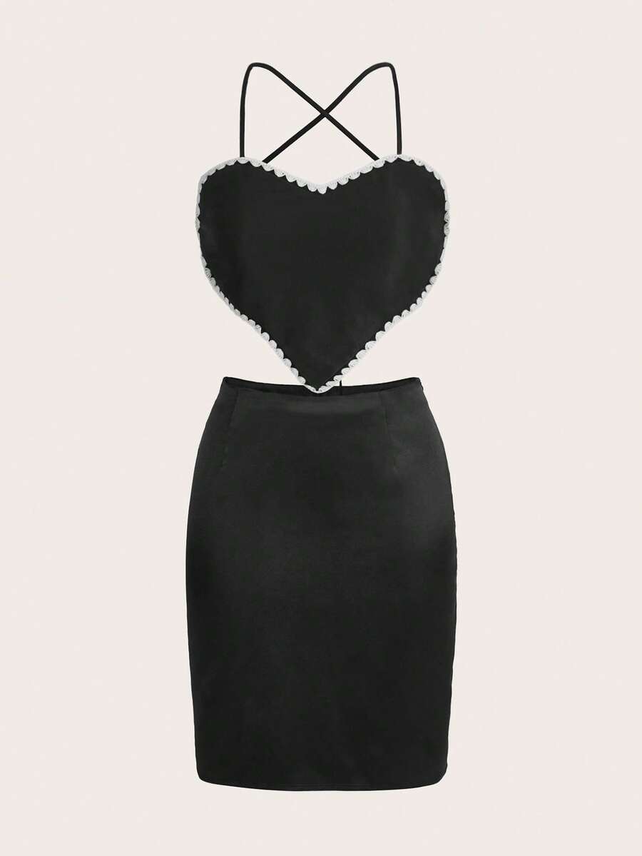 SHEIN MOD Bộ đồ hai mảnh nữ Lộ Lưng Ren lên Ngọc trai Buộc lại màu trơn Gợi cảm - màu đen - Xem 1