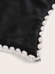 SHEIN MOD Bộ đồ hai mảnh nữ Lộ Lưng Ren lên Ngọc trai Buộc lại màu trơn Gợi cảm - màu đen - Xem 4