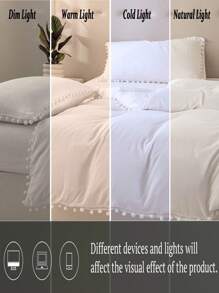 Bettwäsche-Set mit weißen Bommel, Einzelbett, Queensize, Kingsize, Boho Landhausstil, 3-teilig mit Mini-Bommel-Dekor, weißer Bettbezug, weiche Mikrofaser, für Jungen & Mädchen, 1 Bettbezug, 2 Kissenbezüge, ohne Bettdecke