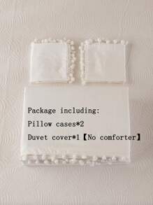 Bettwäsche-Set mit weißen Bommel, Einzelbett, Queensize, Kingsize, Boho Landhausstil, 3-teilig mit Mini-Bommel-Dekor, weißer Bettbezug, weiche Mikrofaser, für Jungen & Mädchen, 1 Bettbezug, 2 Kissenbezüge, ohne Bettdecke