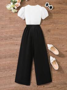 SHEIN 打氣袖青少女t恤與寬腿褲 - 黑與白 - 查看 2