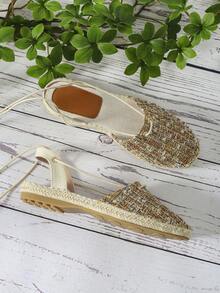 度假平底鞋適用於女士格紋圖案腿部繫帶設計編織平底鞋 - 彩色 - 查看 6