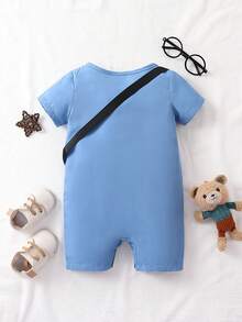 Đứa bé trai Nút Nửa Romper - Màu xanh lam - Xem 2